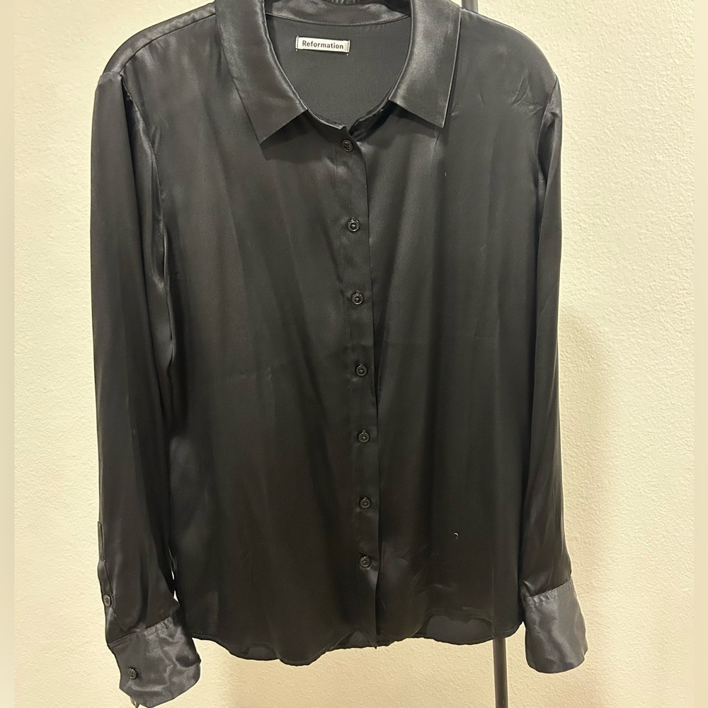 Reformation Black Silk Button Down - Size Medium